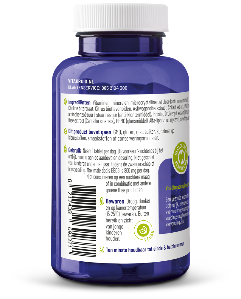 Vitakruid Multi Dag Man Sport 100% Vegan (90 tabletten)