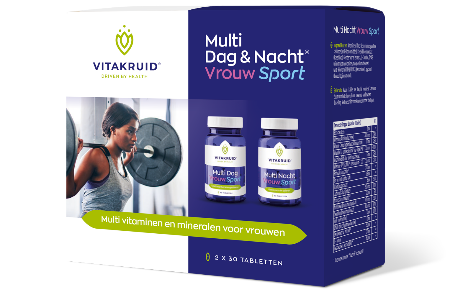 Vitakruid Multi Dag & Nacht Vrouw Sport 100% Vegan (2 X 30 tabletten)