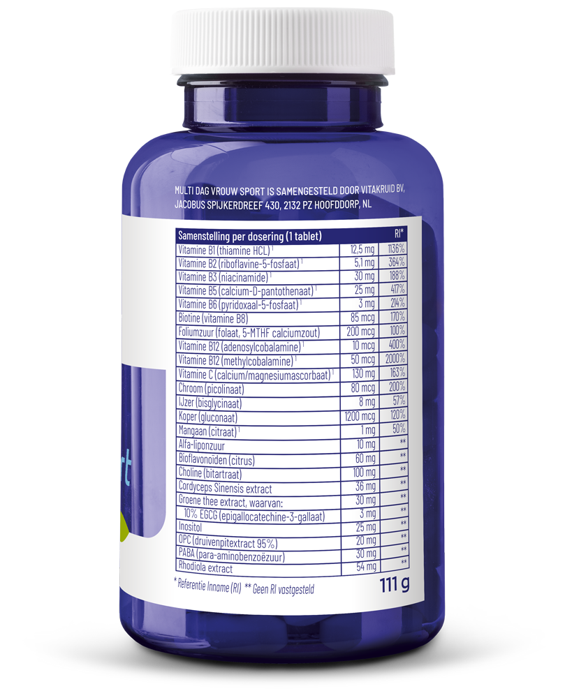 Vitakruid Multi Dag Vrouw Sport 100% Vegan (90 tabletten) - image 2