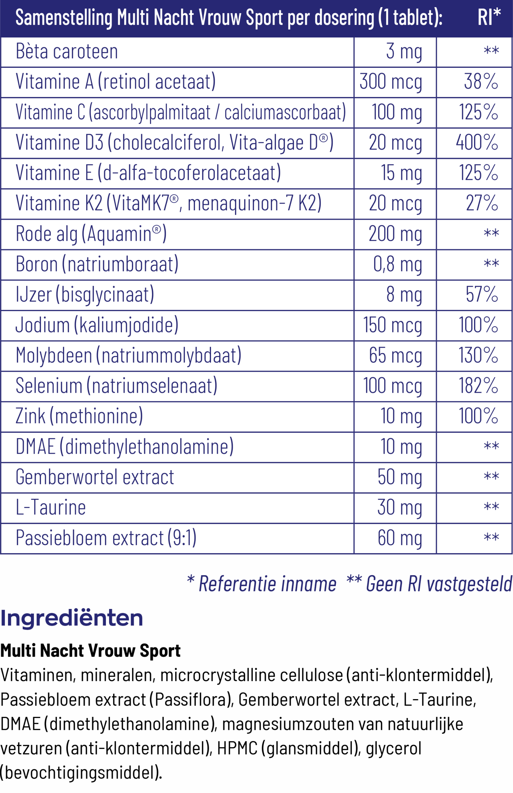 Vitakruid Multi Nacht Vrouw Sport 100% Vegan (30 tabletten) - image 3