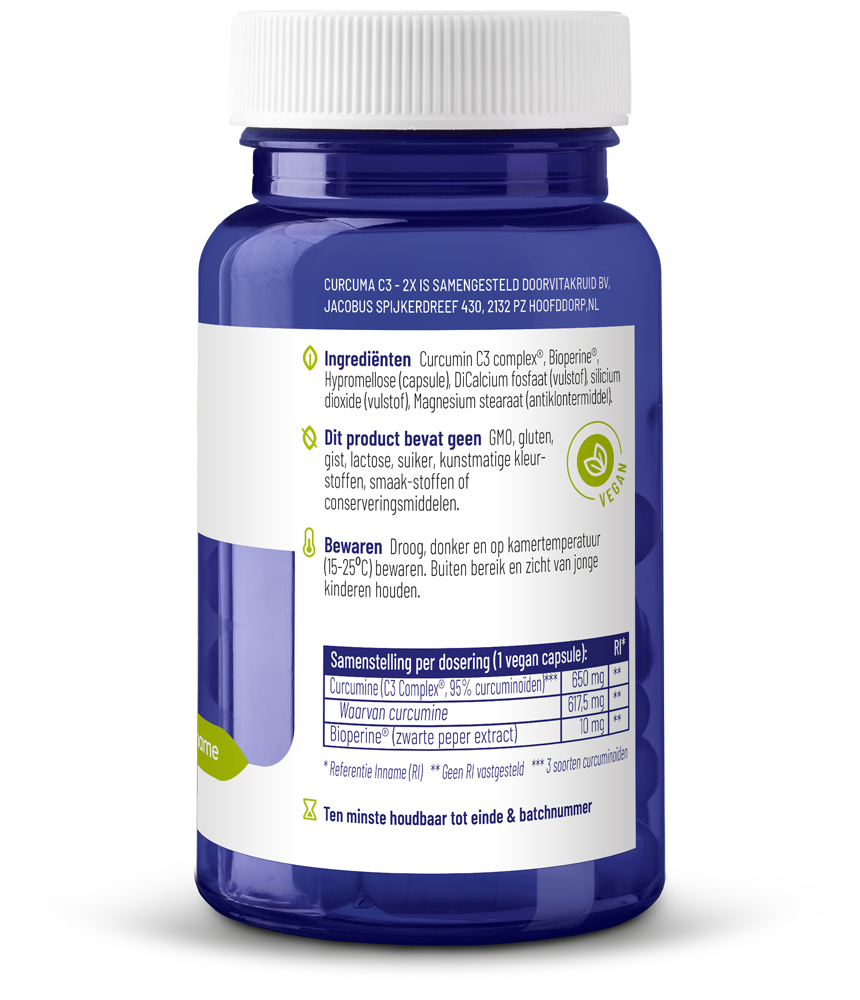 Vitakruid Curcuma C3-2X (95% Curcuminoïden) Met Bioperine® (30 vega capsules) - image 2
