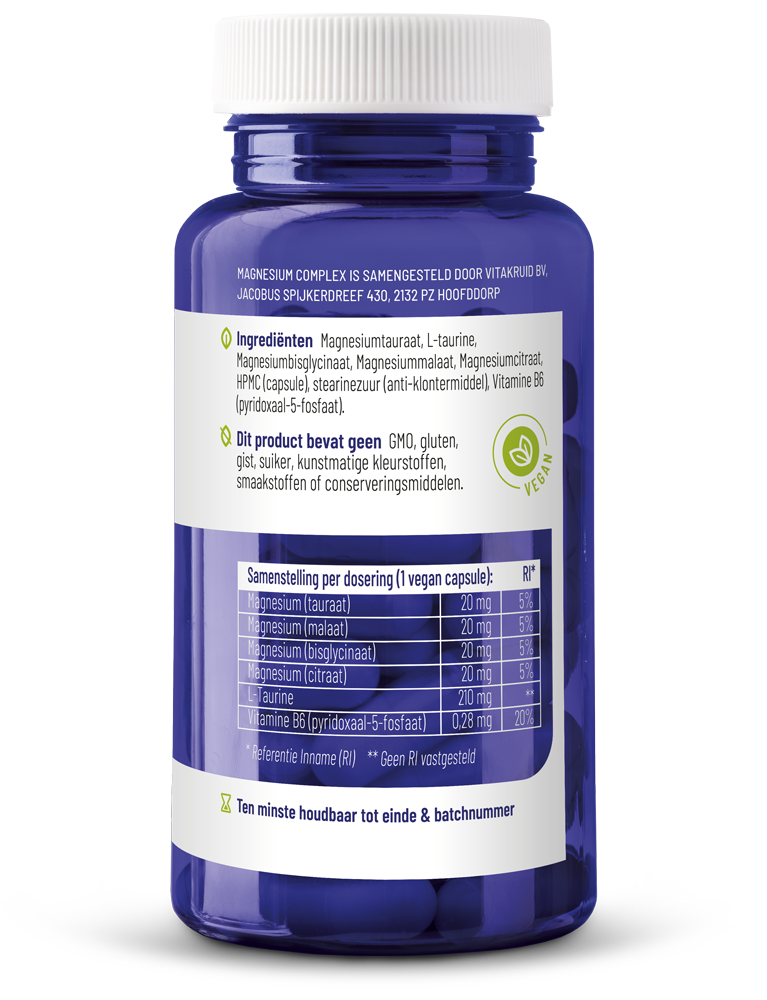 Vitakruid Magnesium Complex Tauraat Malaat Bisglycinaat (90 vega capsules) - image 2