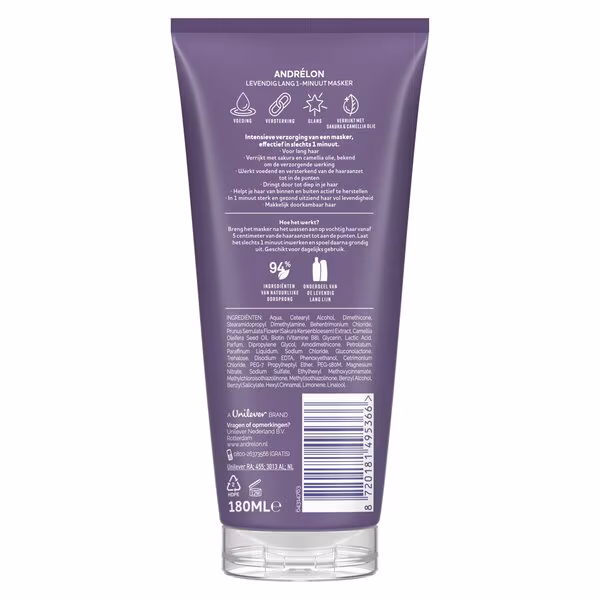 Andrelon Wow 1 Minuut Masker Levendig Lang (180 ml)