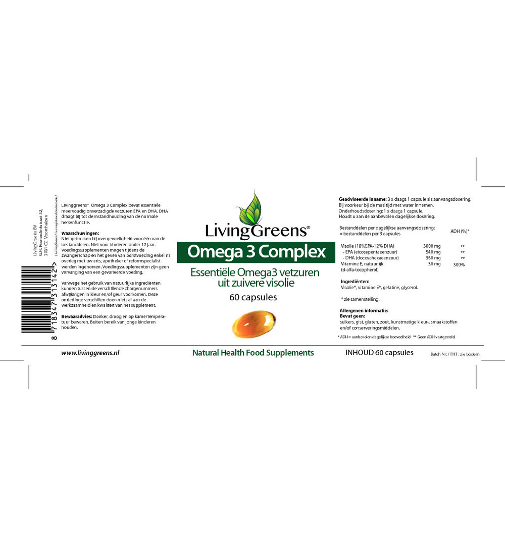 Livinggreens Omega 3 Visolie Complex (60 capsules)