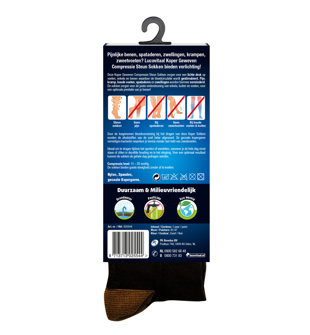 Lucovitaal Koper Compressie Sokken 42-47 Zwart (1 paar)