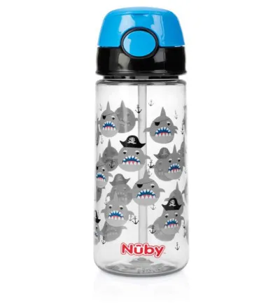 Nuby Beker zacht rietje drukknop blauw 530ml 3+ jaar (1 stuk)