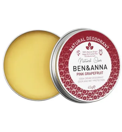 Ben & Anna Natural deodorant creme pinkgrapefruit blikje (45 gr)
