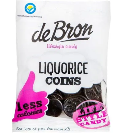 De Bron Muntendrop/liquorice coins suikervrij (100 gr)