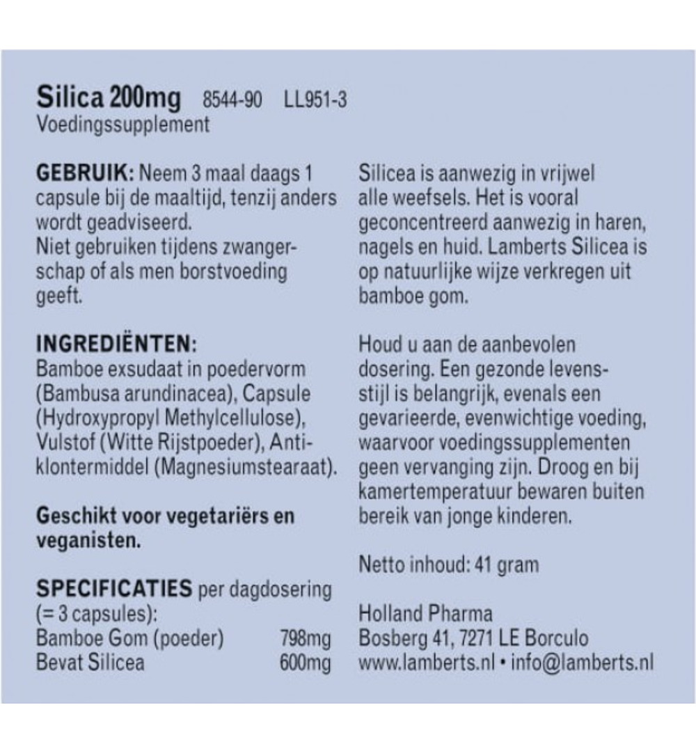 Lamberts Kiezelzuur uit bamboe (90 vega capsules)