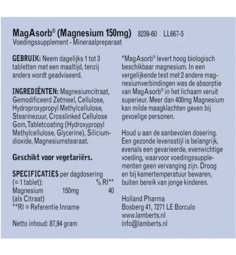 Lamberts MagAsorb (60 tabletten)
