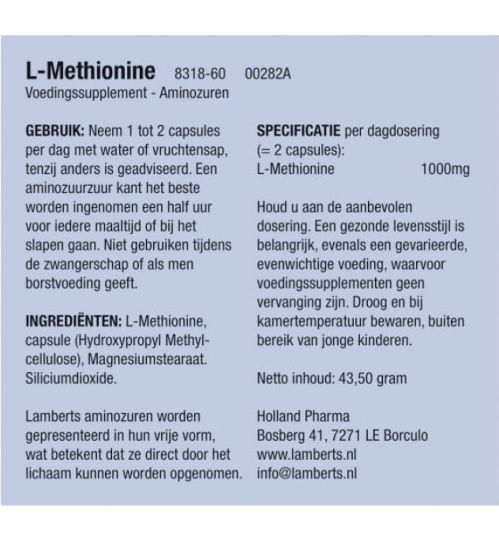 Lamberts L-Methionine 500mg (60 vega capsules)