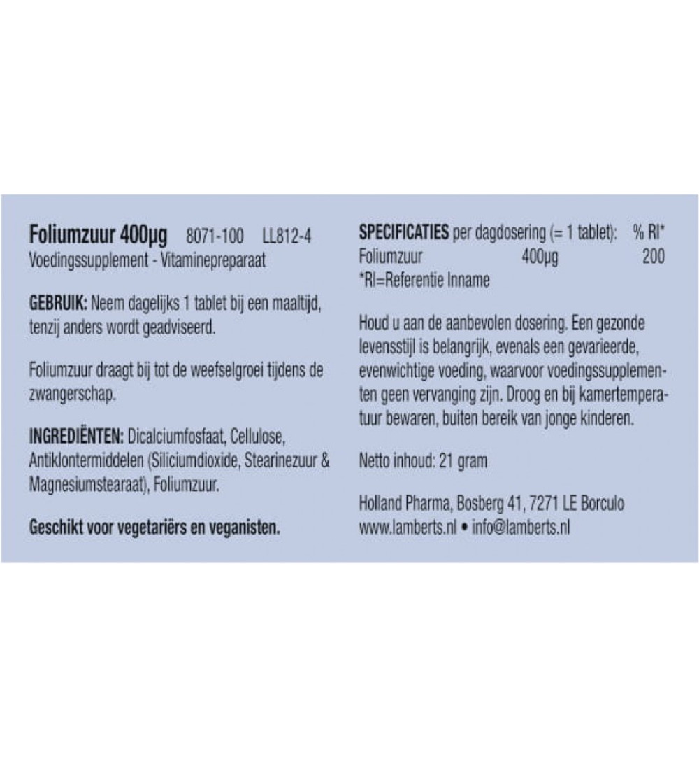 Lamberts Vitamine B11 400mcg (100 tabletten)