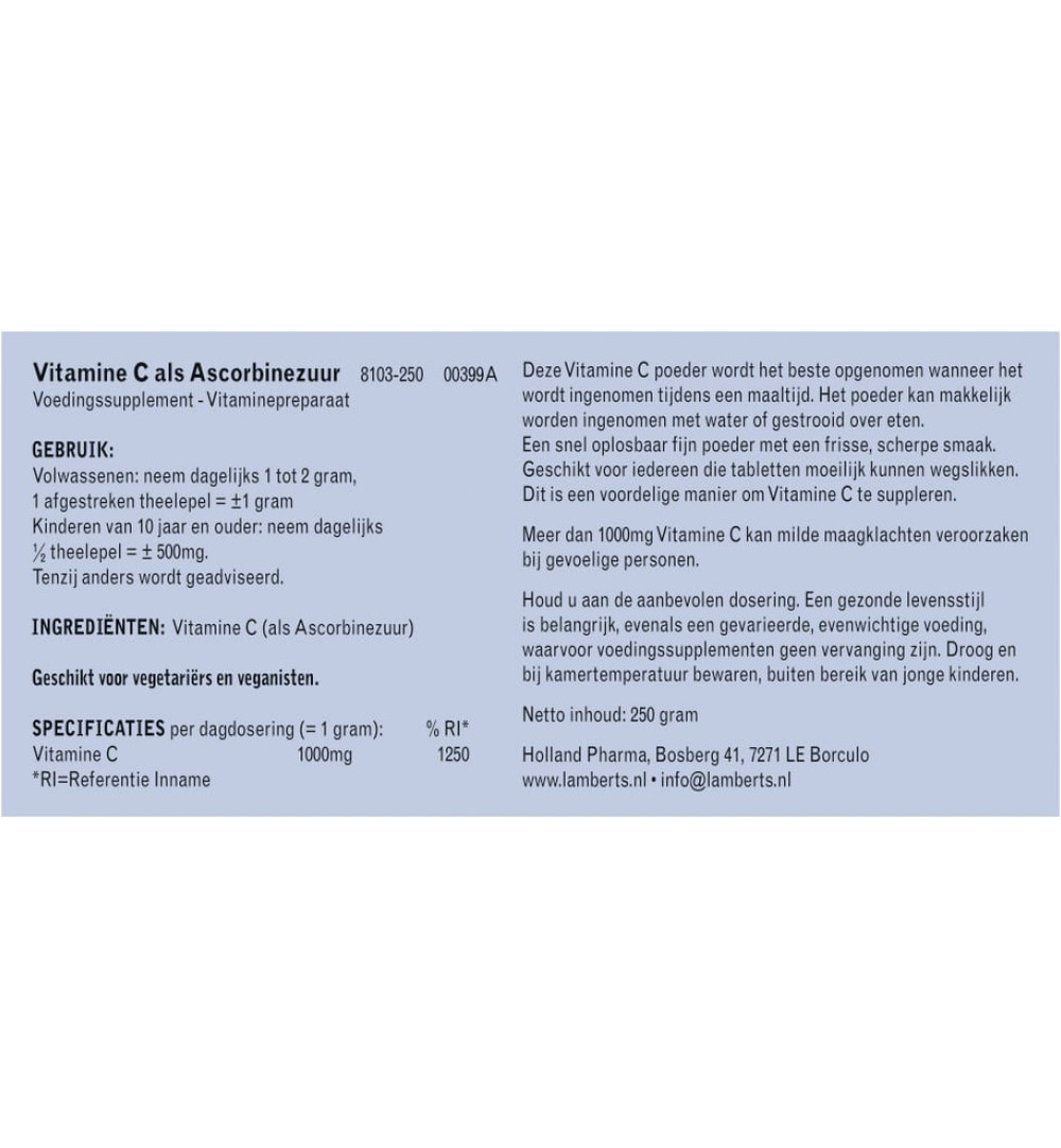 Lamberts Vitamine C ascorbinezuur (250 gr)