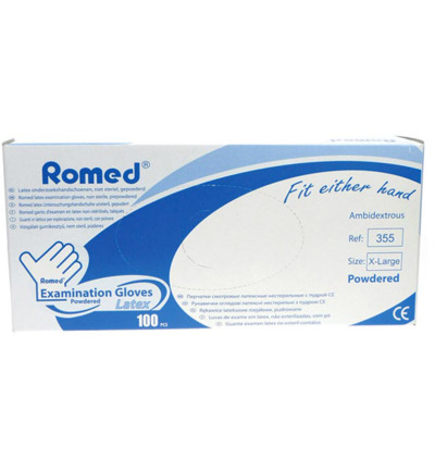 Romed Latex handschoen niet steriel gepoederd XL (100 stuks)