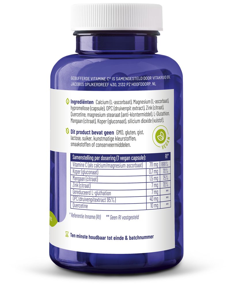 Vitakruid Gebufferde Vitamine C Met Oa Zink Opc Quercetine (90 vega capsules) - image 2