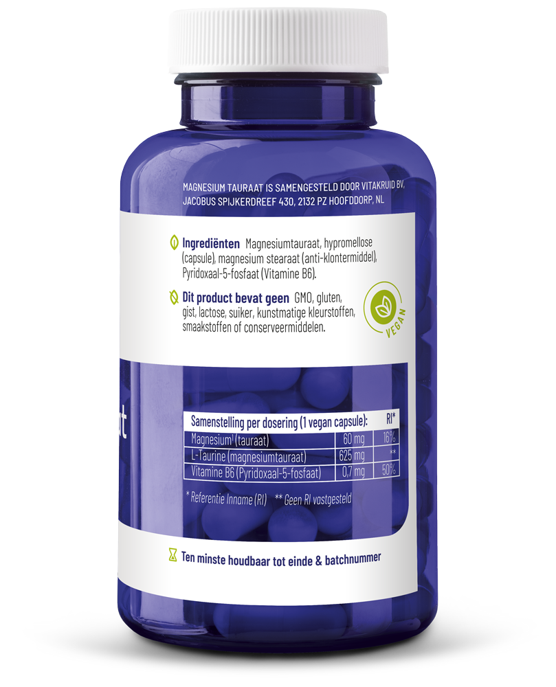Vitakruid Magnesium Tauraat Met Vitamine B6 (P-5-P) (90 vega capsules) - image 2