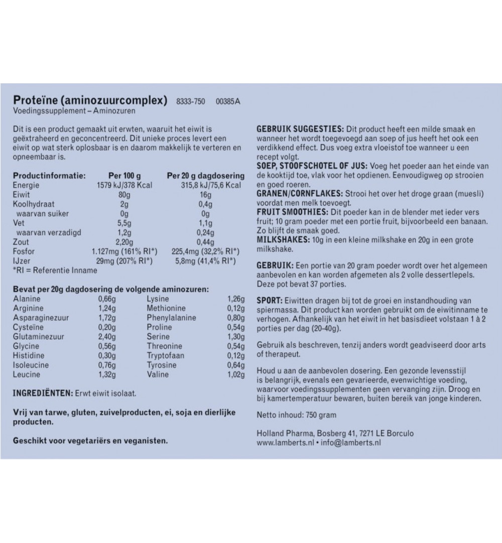 Lamberts Pea proteine poeder (750 gr)