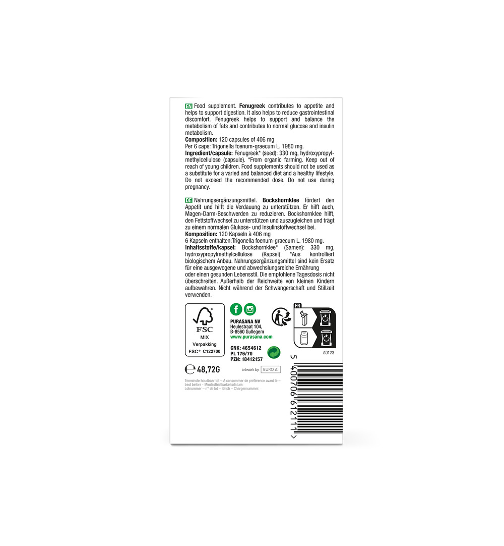 Purasana Fenegriek/Fenugrec Vegan Bio (120 vega capsules) - image 2