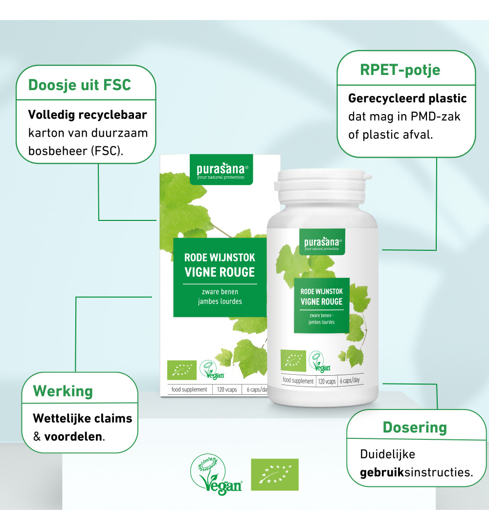 Purasana Rode Wijnstok/Vigne Rouge Vegan Bio (120 vega capsules) - image 8