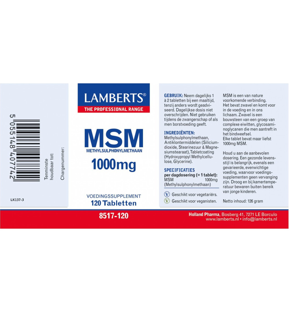 Lamberts MSM 1000mg (120 tabletten)