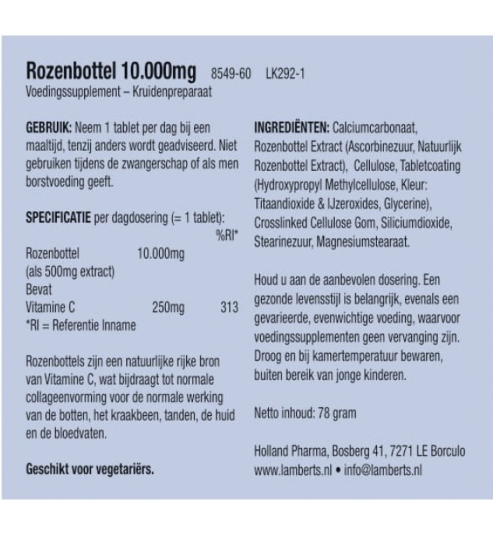 Lamberts Rozenbottel 10.000mg (60 tabletten)