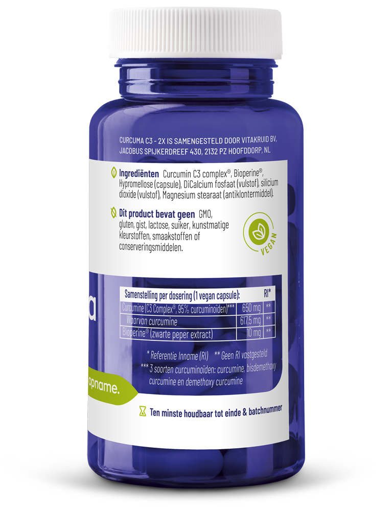 Vitakruid Curcuma C3-2X (95% Curcuminoïden) Met Bioperine® (60 vega capsules) - image 2