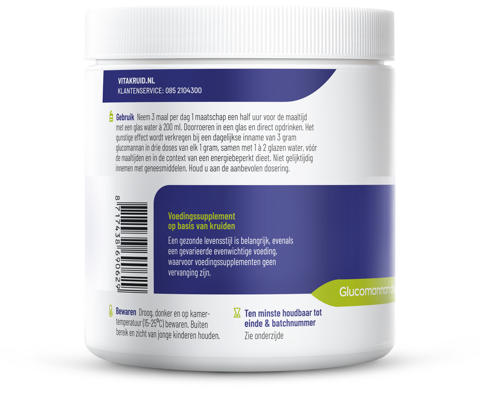 Vitakruid Psyllium 5000 Mg & Glucomannan 1000 Mg Vezels (450 gr)