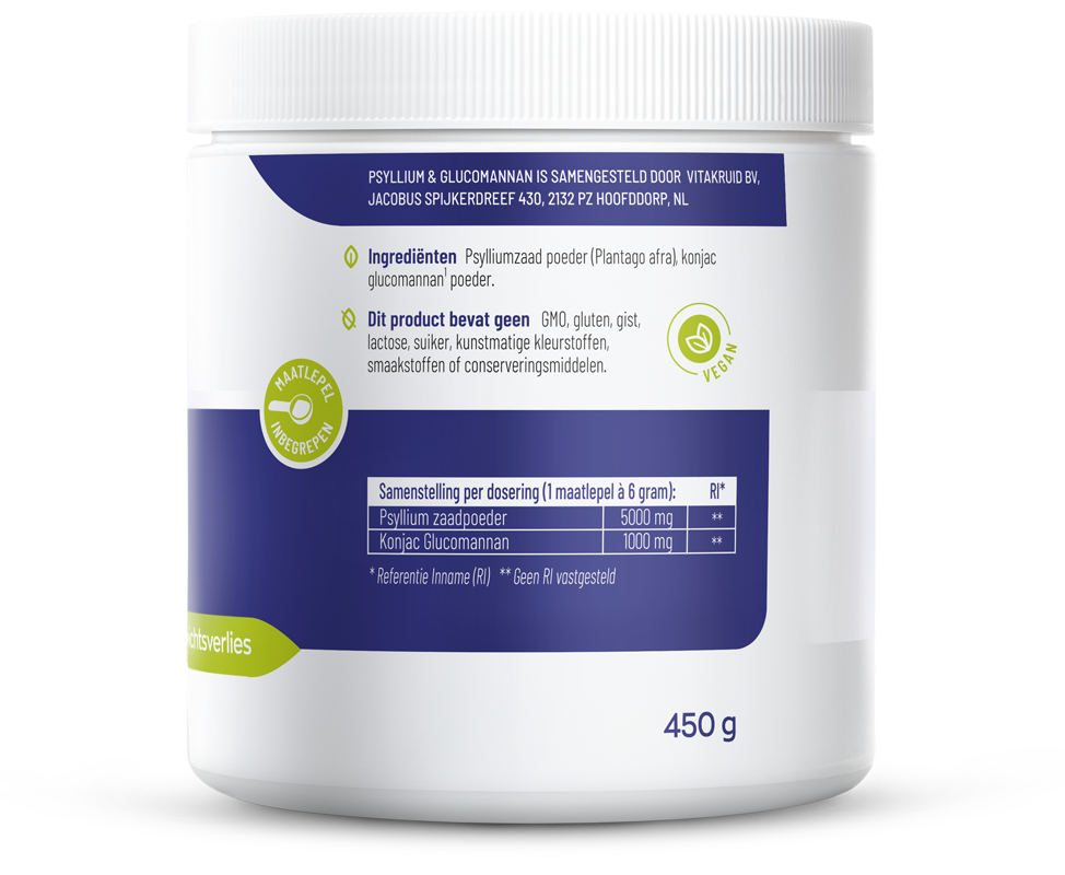 Vitakruid Psyllium 5000 Mg & Glucomannan 1000 Mg Vezels (450 gr) - image 2