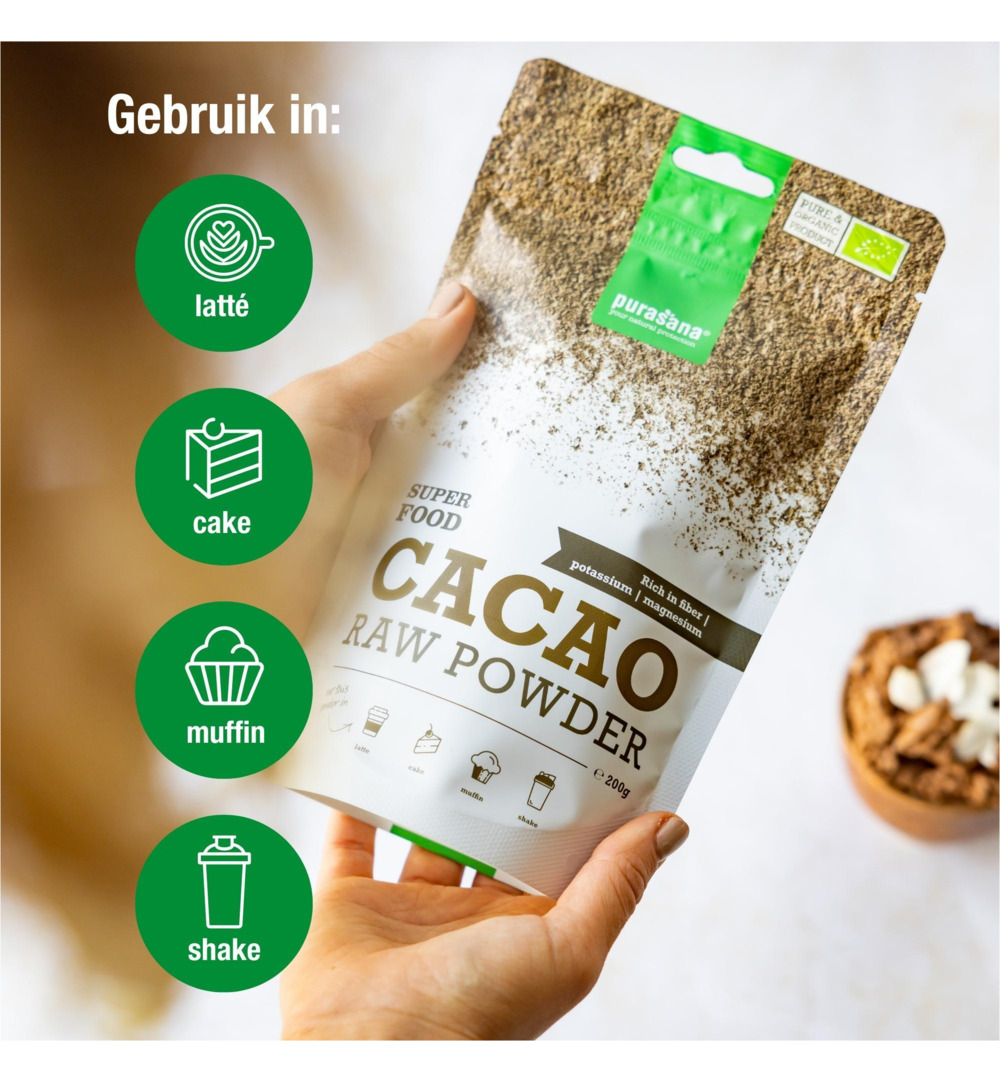 Purasana Cacao Poeder/Poudre Vegan Bio (200 gr) - image 3
