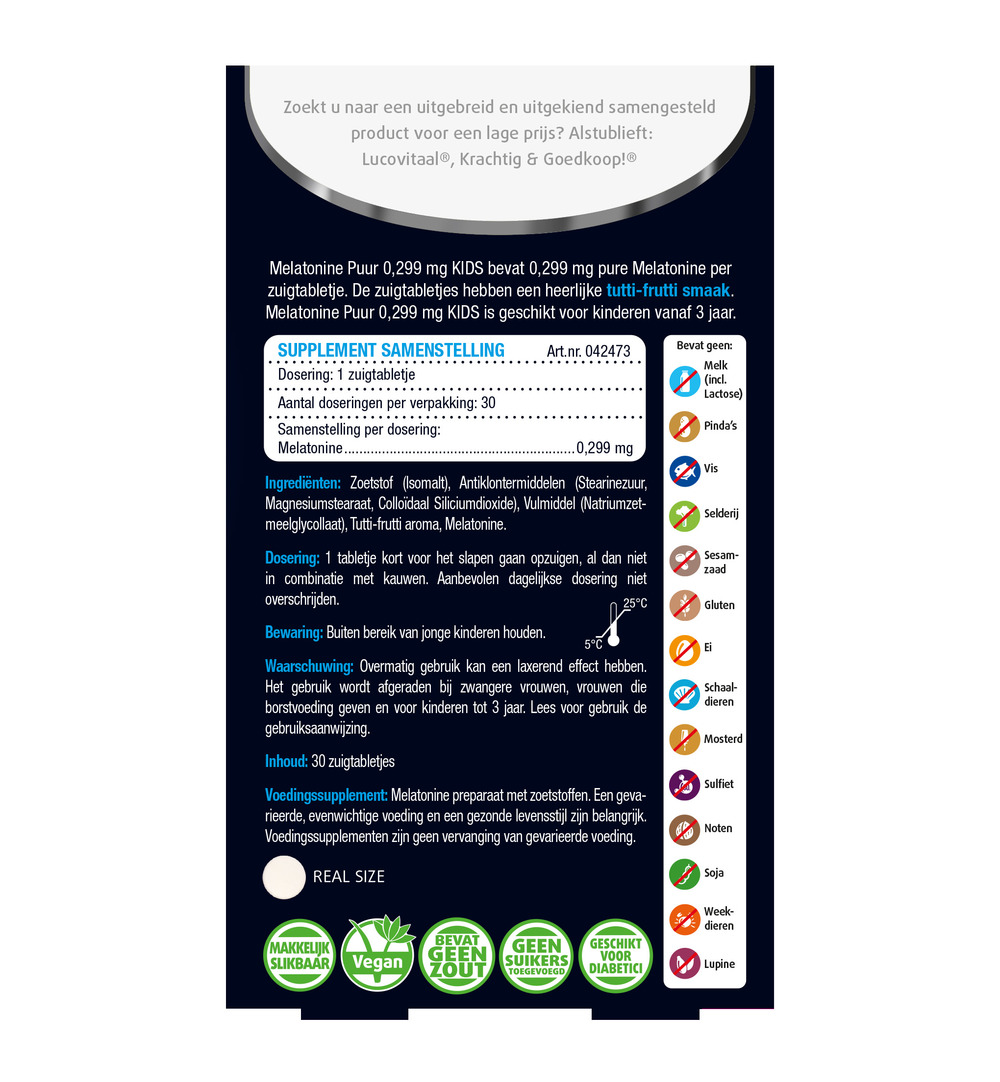 Lucovitaal Melatonine Puur 0,299 mg Kids (30 zuigtabletten) - image 3