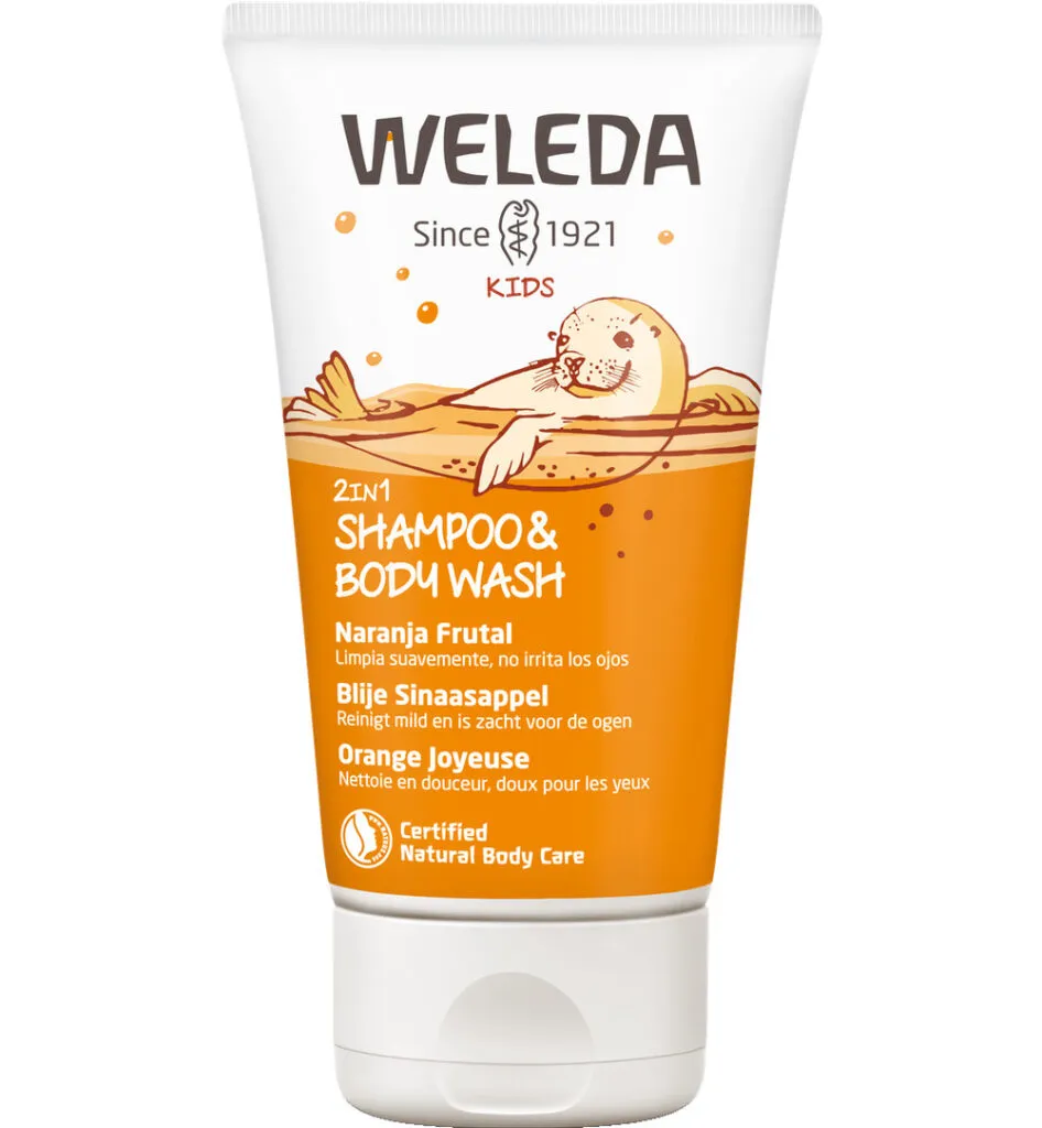 WELEDA Kids 2-in-1 shampoo & bodywash blije sinaasappel (150 ml)