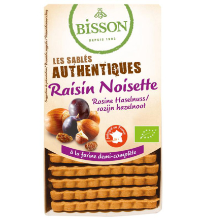 Bisson Zandkoekjes Hazelnoot/Rozijn Authentiek Bio (175 gr)