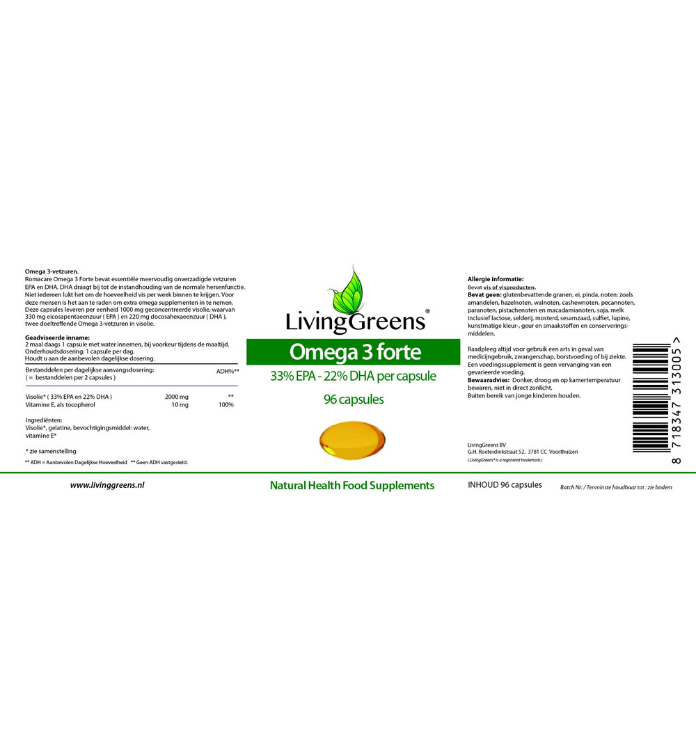 Livinggreens Omega 3 Visolie Forte (240 capsules)