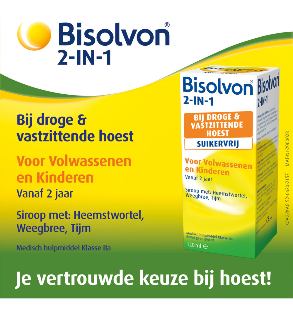 Bisolvon Drank 2-in-1 suikervrij (120 ml)