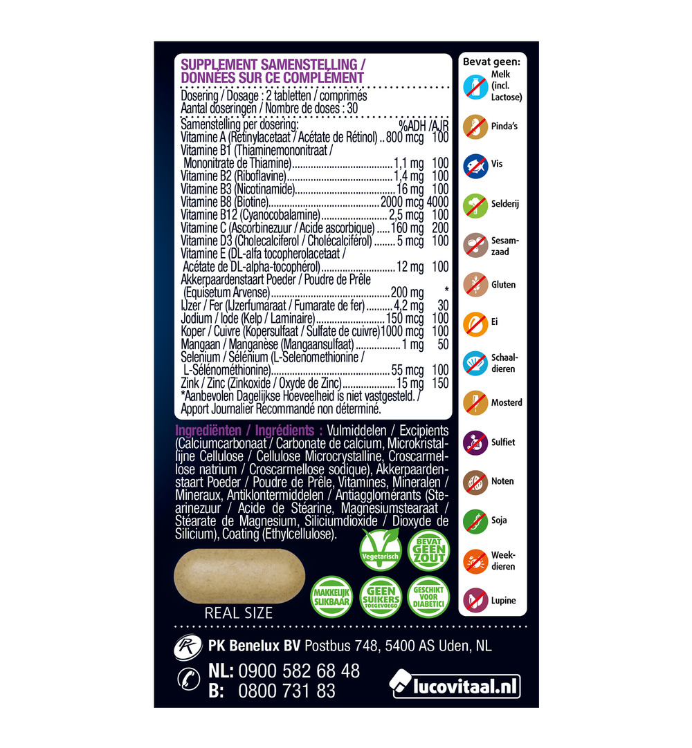 Lucovitaal Huid, Haar & Nagels Met Biotine (60 tabletten) - image 2