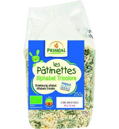 Priméal Pasta Driekleurig Alfabet Bio (250 gr)