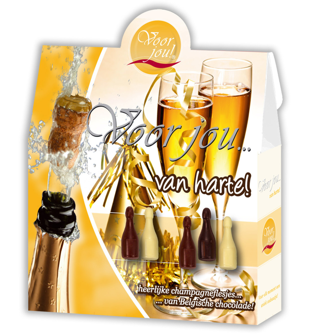 Voor Jou! Cadeau doos champagneflesjes van harte (100 gr)