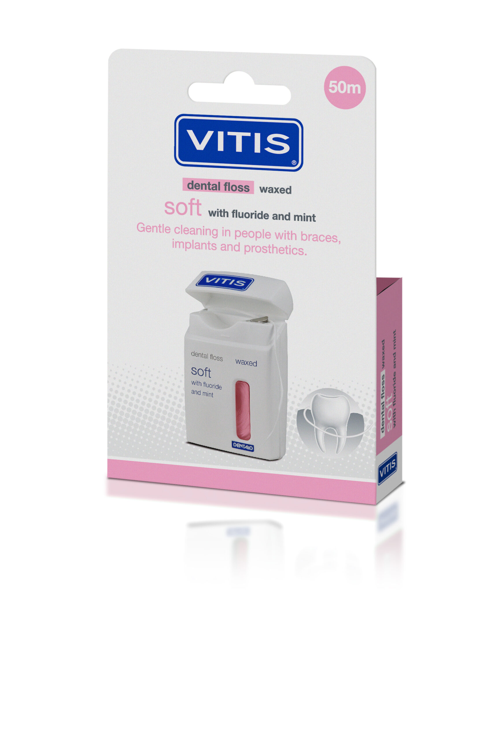 Vitis Floss soft waxed expanding fluor roze 50 meter (1 stuk)