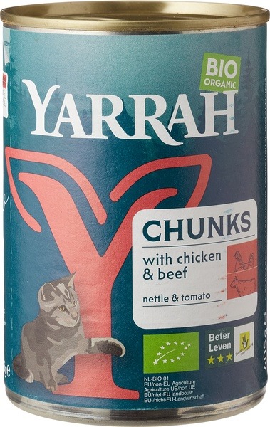 Yarrah Kattenvoer Chunks Met Kip En Rund Bio (405 gr)