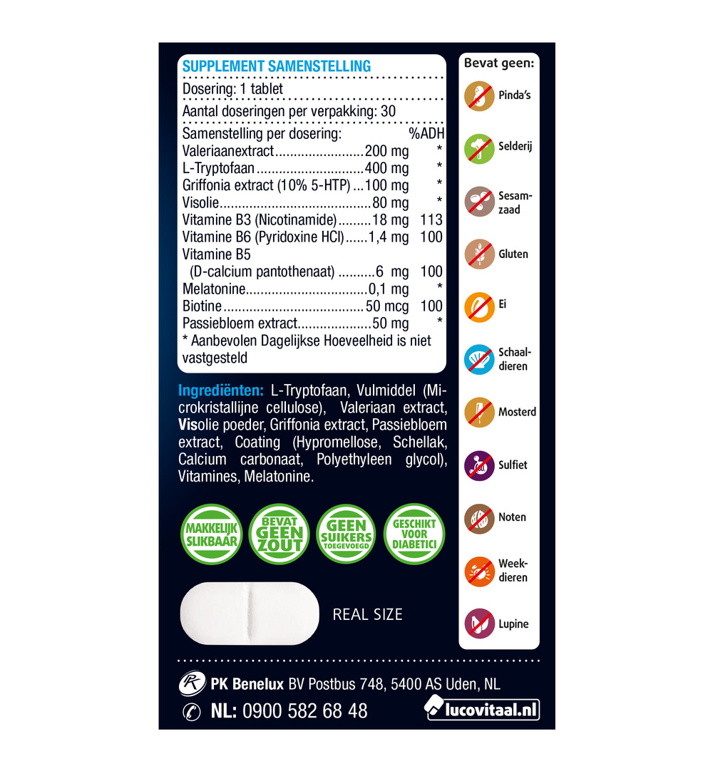 Lucovitaal Melatonine 5 HTP L-Tryptofaan (30 tabletten) - image 2