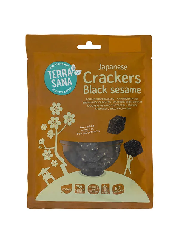Terrasana Japanse Bruine Rijstcrackers Zwarte Sesam Bio (60 gr)