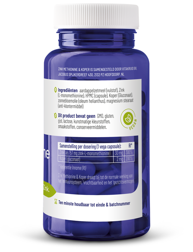Vitakruid Zink Methionine & Koper Gluconaat (90 vega capsules) - image 2