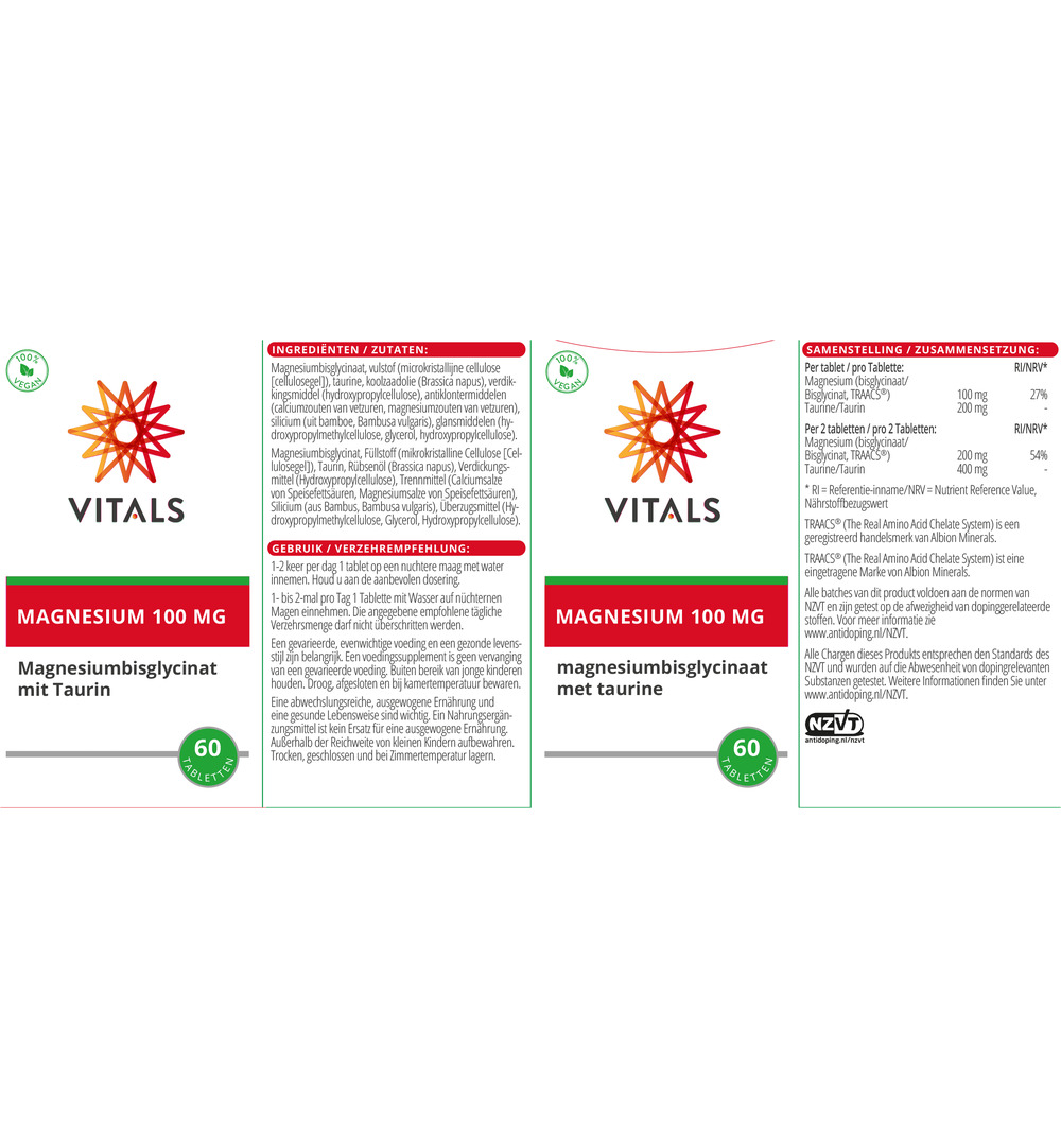 Vitals Magnesiumbisglycinaat 100 mg (60 tabletten) - image 3