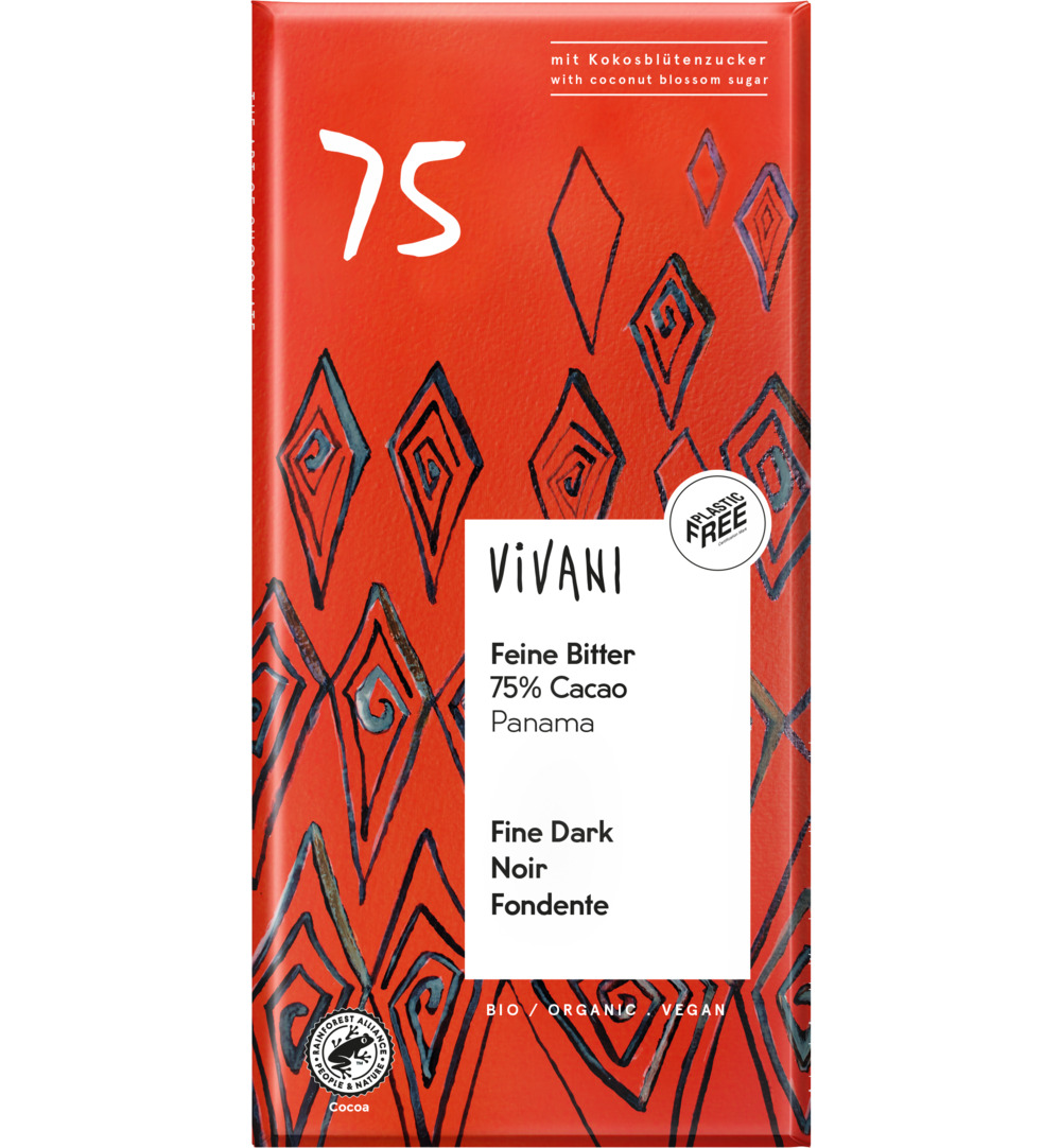 Vivani Chocolade Puur Delicaat 75% Panama Bio (80 gr)