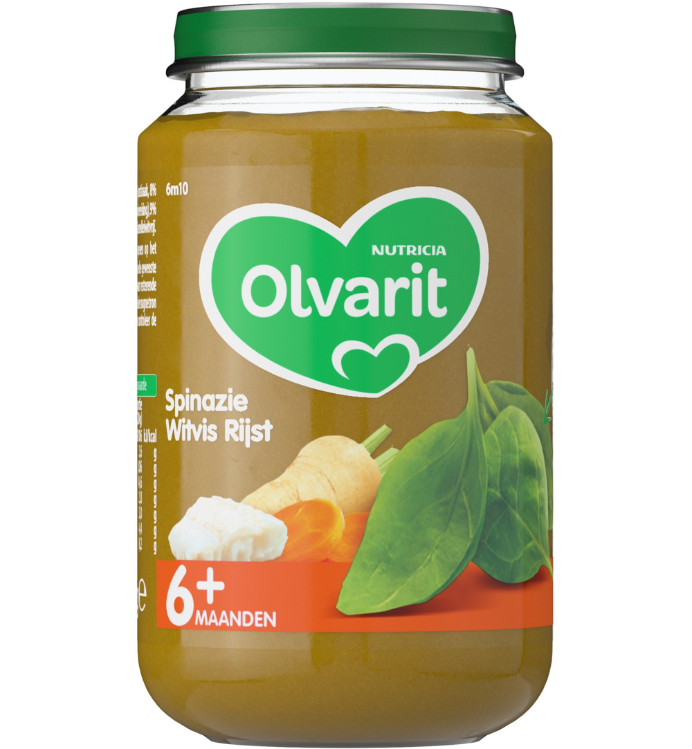 Olvarit Spinazie witvis rijst 6M10 (200 gr)