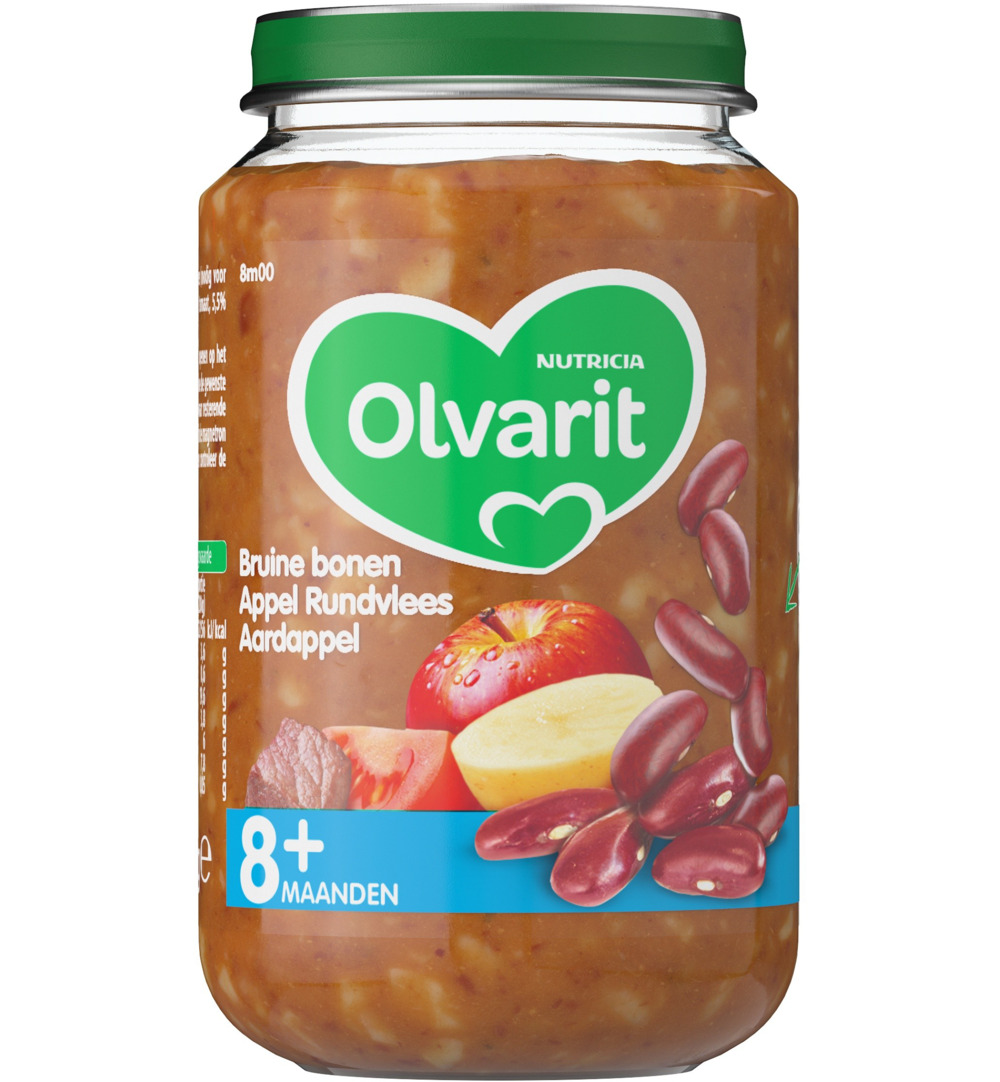 Olvarit Bruine bonen appel rundvlees aardappel 8M00 (200 gr)