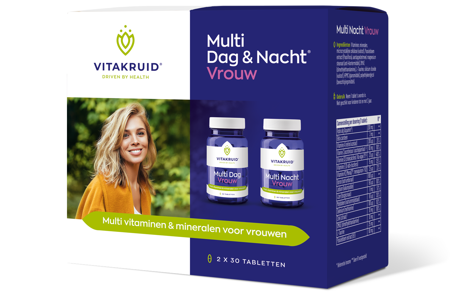 Vitakruid Multi Dag & Nacht Vrouw 100% Vegan (2 X 30 tabletten)