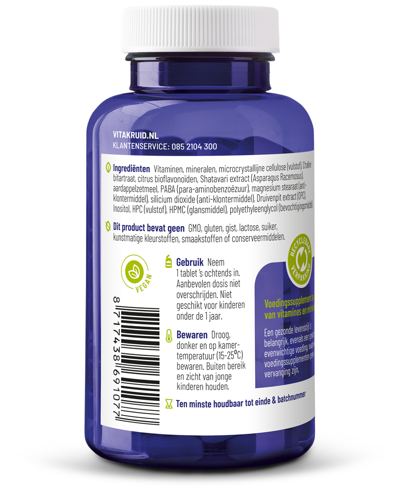 Vitakruid Multi Dag Vrouw 100% Vegan (90 tabletten)