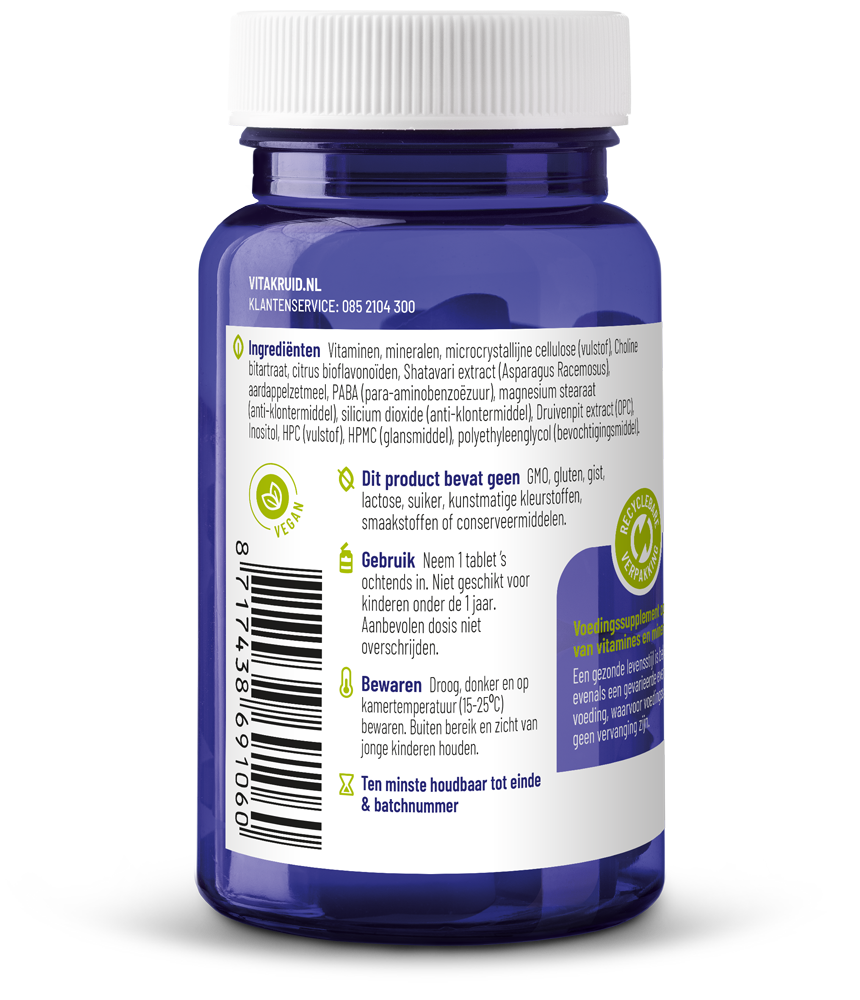 Vitakruid Multi Dag Vrouw 100% Vegan (30 tabletten)