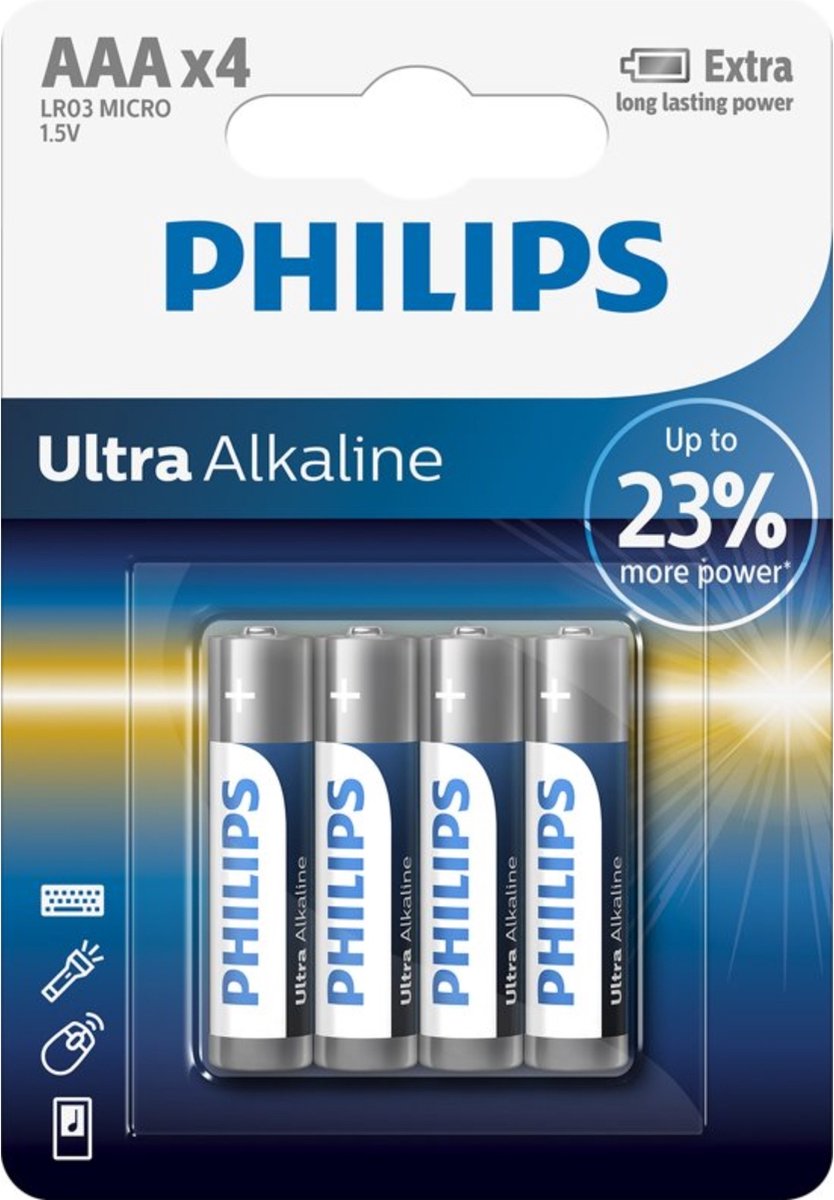 Philips Alkaline AAA LR03 (4 stuks)
